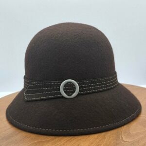 Womens Brown Wool Cloche Hat with‎ Buckle Detail One Size